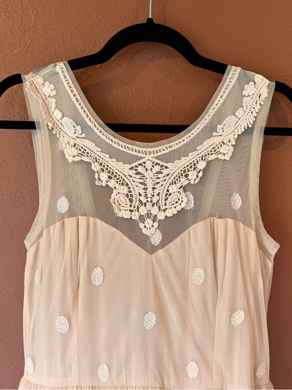 Sleeveless Lace Yoke Cream Maxi Dress